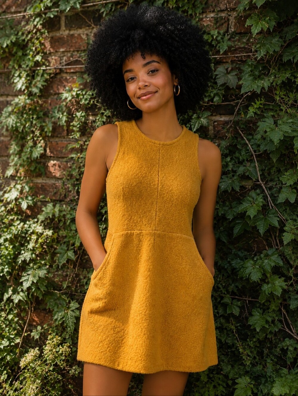 100% Wool Sleeveless Mustard Tweed Pocket Dress Anthropologie Sparrow Granola